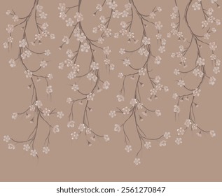 blossoms and flowers with tree branch in pantone color