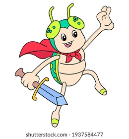 Blüten, die einen Superhelden-Stil tragen ein Schwert zu kämpfen, Vektorgrafik Kunst. doodle Symbol-Bild kawaii.
