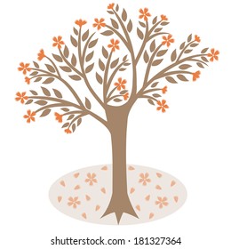 árbol de flores aislado en fondo blanco
