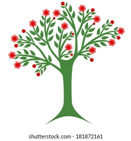 árbol de flores aislado en fondo blanco 