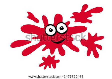 Blot, blotch, splatter and drop with happy smiling face. Stain with emotion of of joyful, cheerful happiness. Vector illustration isolated on white.