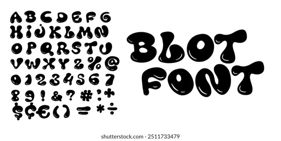 Blot font with bubble cartoon letters. Blob alphabet plasticine, spots art, childish game headline and logo. Playful bubbles letters, vector flat typographic design. Liquid type