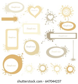 Blot frames for text. Set of coffee drops and blots. Collection of brown splashes isolated on white background. Vector Illustration