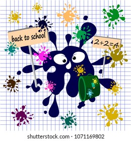 blot going to school cartoon vector illustration. back to scholl illustration. ink stain vector illustration.
