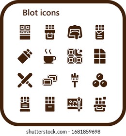 conjunto de iconos de manchas. 16 iconos de manchas rellenas.  Iconos modernos sencillos, como: Chocolate, cepillo de pintura, chocolate
