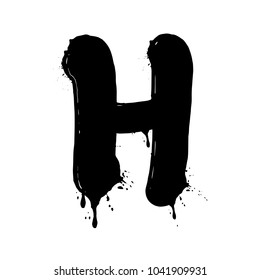 Blot letter H vector illustration. Font alphabet art. Scratch board style imitation. Hand drawn image.