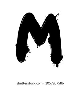 Blot letter M vector illustration. Font alphabet art. Scratch board style imitation. Hand drawn image.
