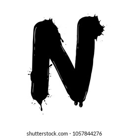 Blot letter N vector illustration. Font alphabet art. Scratch board style imitation. Hand drawn image.