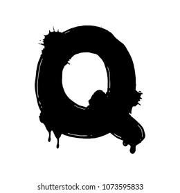 Blot letter Q vector illustration. Font alphabet art. Scratch board style imitation. Hand drawn image.