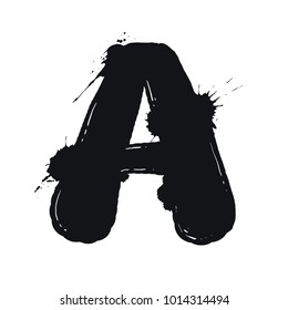 Blot letter A vector illustration. Font alphabet art. Scratch board style imitation. Hand drawn image.