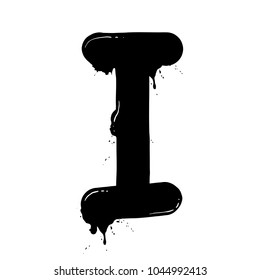 Blot letter I vector illustration. Font alphabet art. Scratch board style imitation. Hand drawn image.