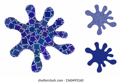 Blot mosaic of rugged pieces in variable sizes and color tints, based on blot icon. Vector rugged pieces are combined into illustration. Blot icons collage with dotted pattern.