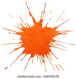 Blot of orange paint isolated on white background