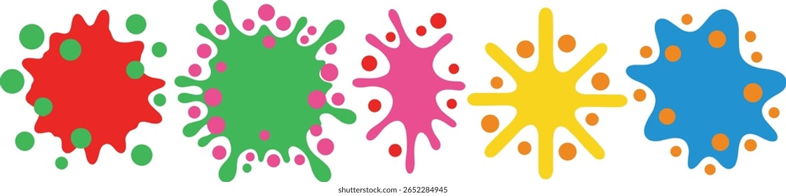 Formas de bolhas definidas, colorida coleção de manchas com líquido irregular bordas onduladas arredondadas. Manchas, manchas, poças, manchas com gotas, bolhas. Elementos de design gráfico aquoso líquido, conjunto de planos de fundo de texto