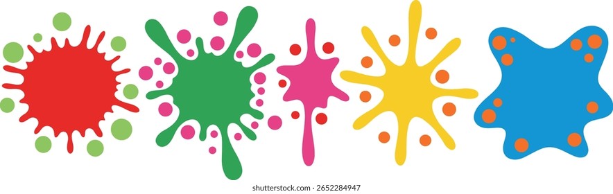 Formas de bolhas definidas, colorida coleção de manchas com líquido irregular bordas onduladas arredondadas. Manchas, manchas, poças, manchas com gotas, bolhas. Elementos de design gráfico aquoso líquido, conjunto de planos de fundo de texto