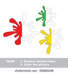 Blot in vector colorful to be traced. Restore dashed line and color the picture. Worksheet to be colored.