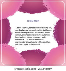 Blotch vector page design. Pink and purple graded wash blot as frame for your text. Creative grunge paint background. Beauty treatment, ink border,distress background.