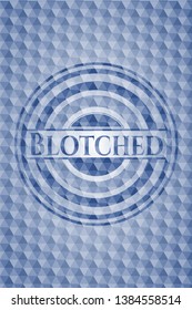 Blotched blue badge with geometric pattern background. Vector Illustration. Detailed.