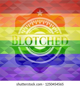Blotched emblem on mosaic background with the colors of the LGBT flag