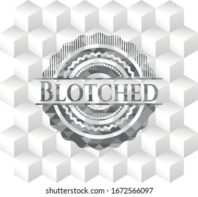 Blotched grey badge with geometric cube white background