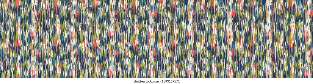 Blotched Space Dye Broken Stripe Seamless Banner Pattern. Mottled Variegated Melange Border Background. Random Vertical Rough Distressed Line Wallpaper. Masculine Striped ribbon Trim Edging Eps 10 
