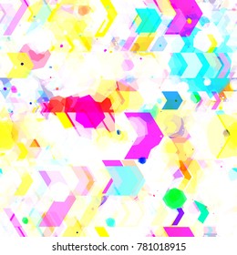 Blots, arrows, spots. Light colorful seamless texture. Abstract vector background for web page, banners backdrop, fabric, home decor, wrapping