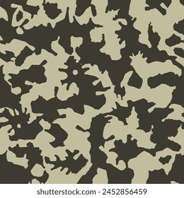 Blots camo sin fondo. Patrón monocromo caótico de salpicaduras de pintura. Textura de camuflaje dibujada a mano de Vector para imprimir en tela. Fondo de pantalla de tinta en blanco y negro Grunge