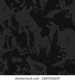 Blots camouflage, modern fashion design. Camo paint splashes spots, military uniform. Grunge urban pattern. Black monochrome, fashionable, fabric. Vector seamless texture.