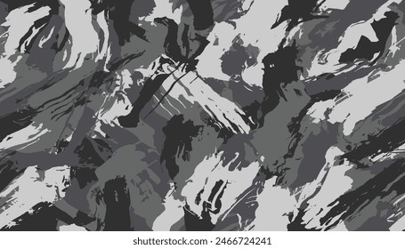 Blots camouflage, modern fashion design. Camo paint splashes spots, military uniform. Grunge urban pattern. Black monochrome, fashionable, fabric. Vector seamless texture