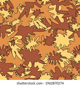 Blots camouflage seamless chaotic pattern of splashes of paint. Vector hand drawn camouflage texture for printing on fabric. Urban grunge ink background, for military