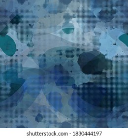 Blots with dots. Blue seamless texture. Abstract vector background for web page, banners backdrop, fabric, home decor, wrapping