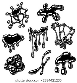 Blots and drips slime set. Toxic mucus smudges streaks and blotch.