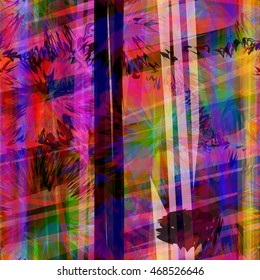 Blots and intersecting stripes. Colorful. Abstract seamless vector background. For fabric, paper packaging, home design, book covers.