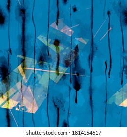Blots and reflections. Blue seamless texture with color inclusion. No gradient. Abstract vector background for web page, banners backdrop, fabric, home decor, wrapping