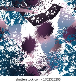 Blots Seamless Pattern. Fashion Concept. Distress Print. Maroon, Gray Illustration. Trending Surface Textile. Ink Stains. Spray Paint. Splash Blots. Artistic Creative Vector Background.
