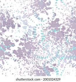 Blots Seamless Pattern. Fashion Concept. Distress Print. Blue, Teal Illustration. Glamour Surface Textile. Ink Stains. Spray Paint. Splash Blots. Artistic Creative Vector Background.