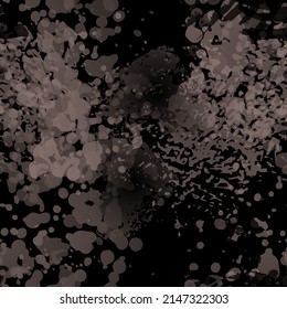 Blots Seamless Pattern. Fashion Concept. Distress Print. Black, White Illustration. Trending Surface Textile. Ink Stains. Spray Paint. Splash Blots. Artistic Creative Vector Background.