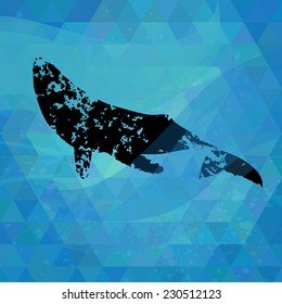 Blots silhouette of a whale on a colorful mosaic background. 