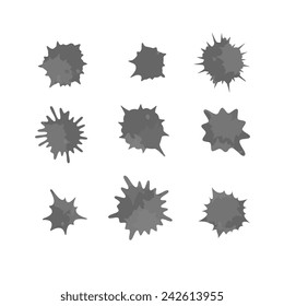 Blots. Simple splatter icons set, hand drawn doodle style, isolated vector illustration on a white background. Design for stickers, logo, web and mobile app.