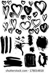 Blots Splash banners and heart set. Grunge texture. vector