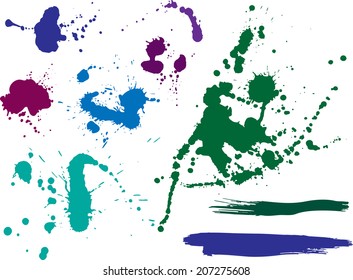 Blots and splashes in color for the decor, design and brushes