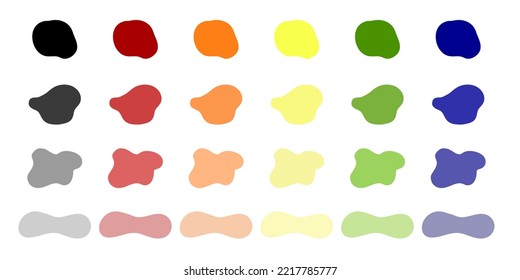 Blots, Plats Farben Vektorgrafik. Organische abstrakte Sammelhefte mit abstrakten Logen. Tropfen und Spritzen von Tinte. Paint splash. Nasse Flecken, Spritzen von flüssigen Farbtropfen und Tintenfische. 