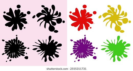 Blots, spots, black and colored. Vector