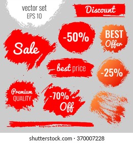 Blots, stains to label, discount, best price. Vector set illustration in grunge style EPS10