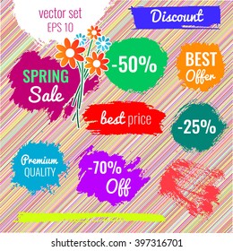 Blots, stains to label, discount, best price. Vector set illustration in grunge style EPS10