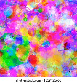 Blots, stains, round elements. Rainbow seamless texture. Abstract vector background for web page, banners backdrop, fabric, home decor, wrapping