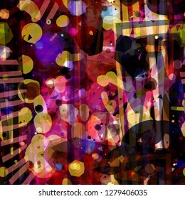 Blots and stripes. Brown, beige, red, black, blue seamless texture. Abstract vector background for web page, banners backdrop, fabric, home decor, wrapping