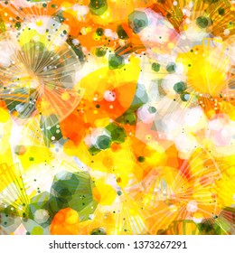 Blots and strokes. Orange seamless texture. Floral elements. Watercolor effect. Abstract vector background for web page, banners backdrop, fabric, home decor, wrapping