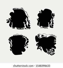 Blots. Vector graphic template imitation of oil puddles. Set of four spots of black puddles.