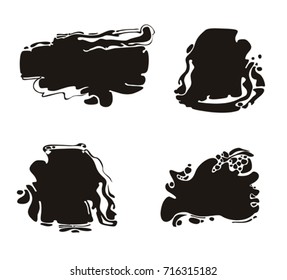 Blots. Vector graphic template imitation of oil puddles. Set of four spots of black puddles.